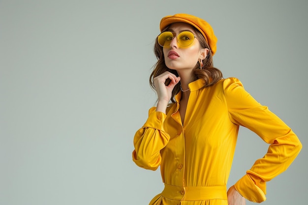 Photo a fulllength studio fashion portrait of an elegant woman wearing ai photo