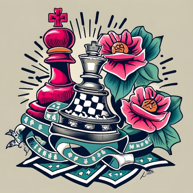 fullsleeve ed hardy oldschool american traditional chess piece tattoo design flash