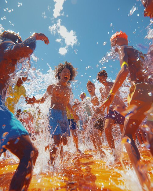 Photo a fun 3d animation of people engaging in a water fight