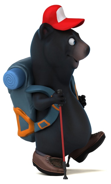 Fun 3D bear backpacker cartoon character