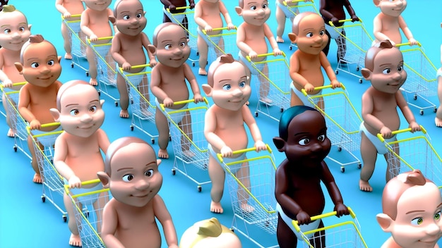 Fun 3D cartoon babies shopping