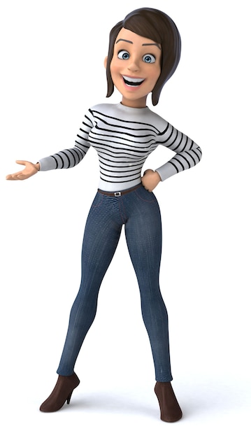 Fun 3D cartoon casual character woman