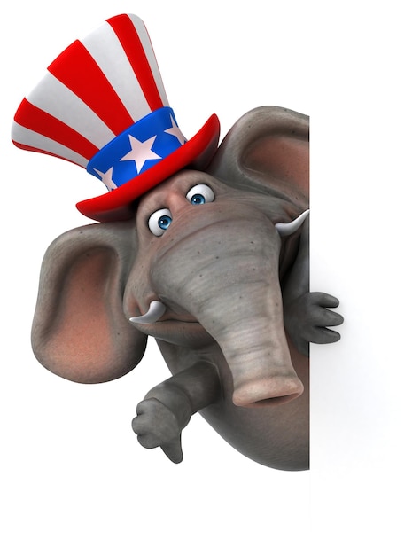 Photo fun 3d cartoon elephant with an uncle sam hat