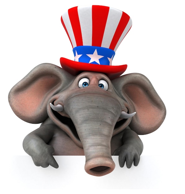 Fun 3D cartoon elephant with an uncle sam hat