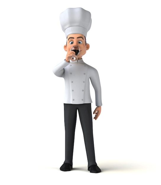 Fun 3D cartoon illustration of a chef with a glass of wine