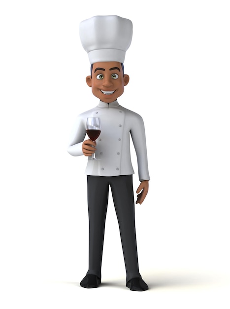 Fun 3D cartoon illustration of a chef with a glass of wine