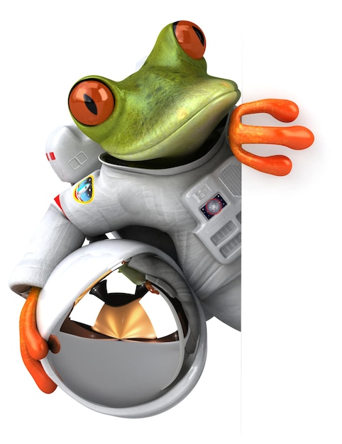 Fun 3D cartoon illustration of a comsmonaut frog