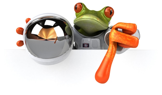 Fun 3D cartoon illustration of a comsmonaut frog