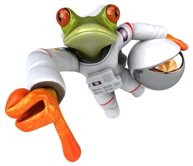 Fun 3D cartoon illustration of a comsmonaut frog