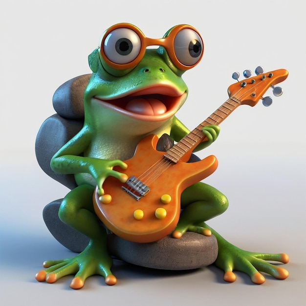 Fun 3D cartoon illustration of a frog rocker