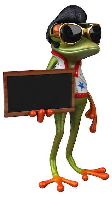 Fun 3D cartoon illustration of a frog rocker