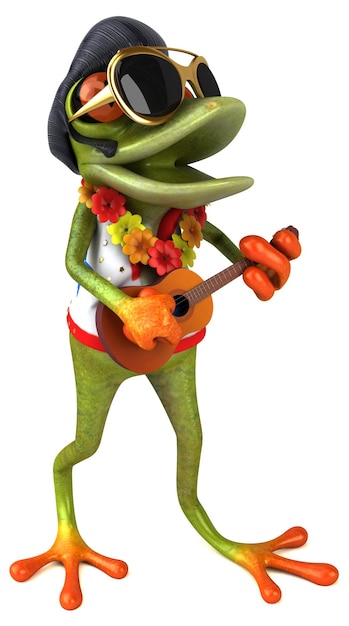 Fun 3D cartoon illustration of a frog rocker