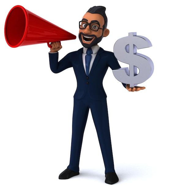 Fun 3D cartoon illustration of an indian businessman