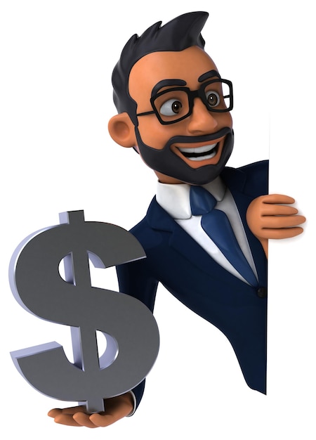 Fun 3D cartoon illustration of an indian businessman