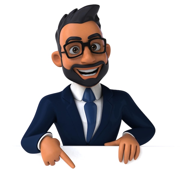 Fun 3D cartoon illustration of an indian businessman