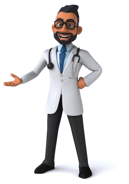 Fun 3D cartoon illustration of an indian doctor