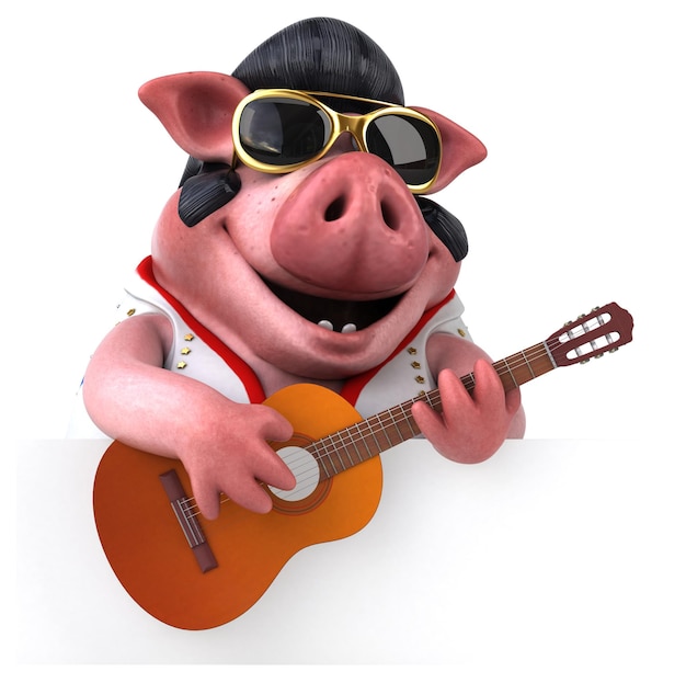 Fun 3D cartoon illustration of a pig rocker