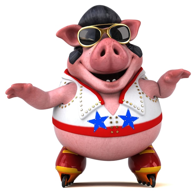 Fun 3D cartoon illustration of a pig rocker