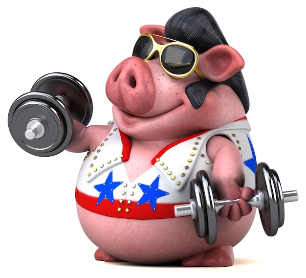 Fun 3D cartoon illustration of a pig rocker