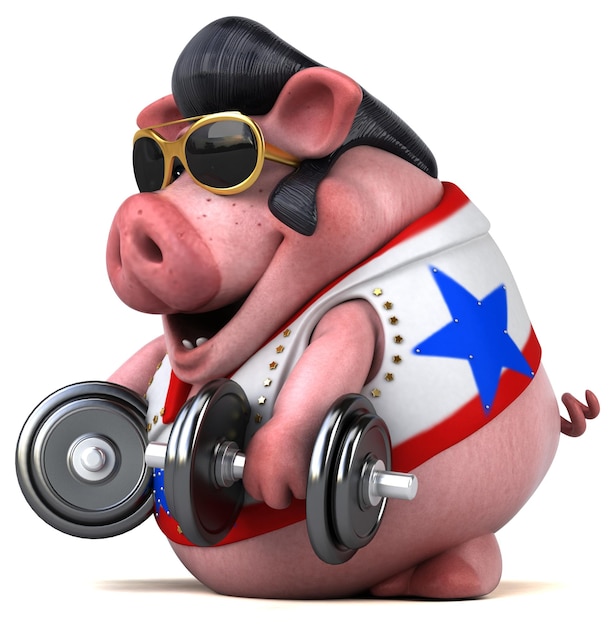 Fun 3D cartoon illustration of a pig rocker