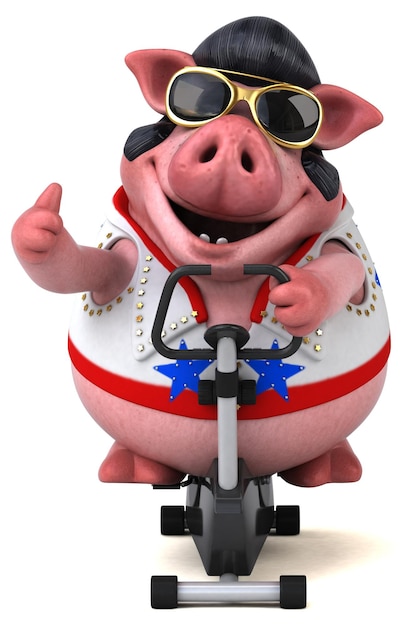 Fun 3D cartoon illustration of a pig rocker