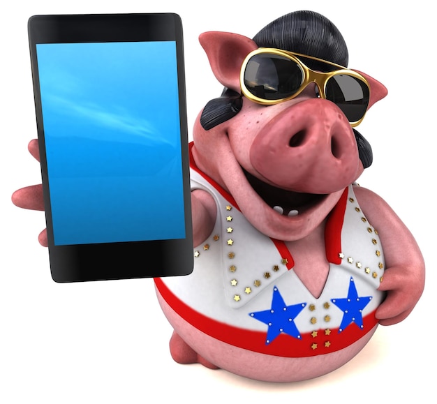 Fun 3D cartoon illustration of a pig rocker