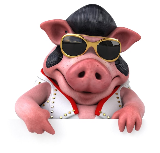 Fun 3D cartoon illustration of a pig rocker