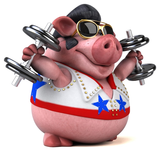 Fun 3D cartoon illustration of a pig rocker