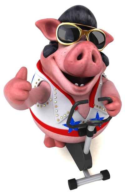 Fun 3D cartoon illustration of a pig rocker