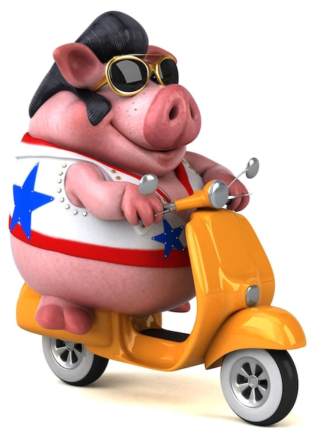 Fun 3D cartoon illustration of a pig rocker