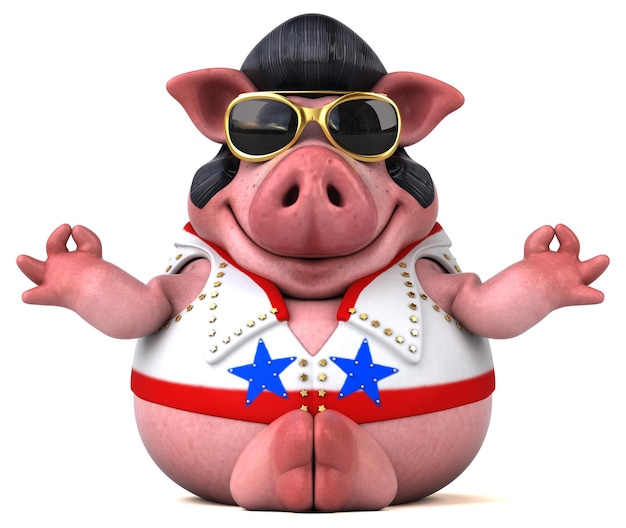 Fun 3D cartoon illustration of a pig rocker