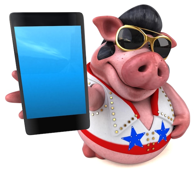 Fun 3D cartoon illustration of a pig rocker