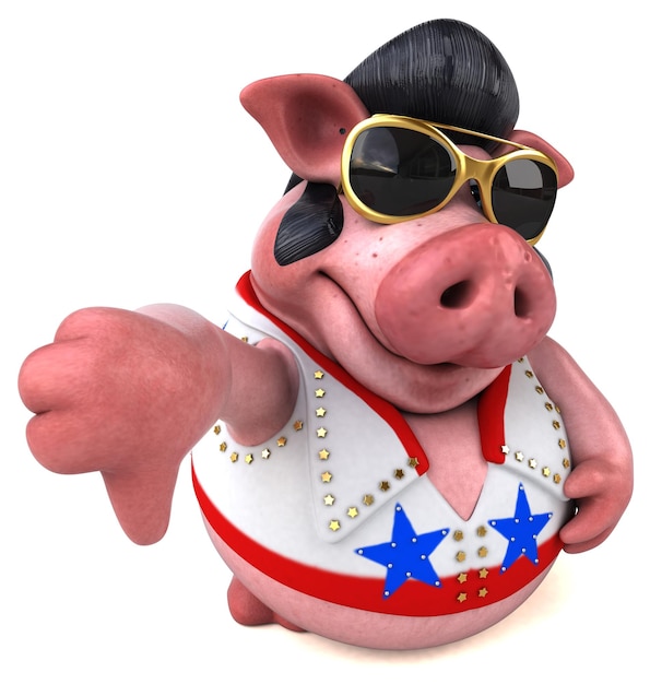 Fun 3D cartoon illustration of a pig rocker