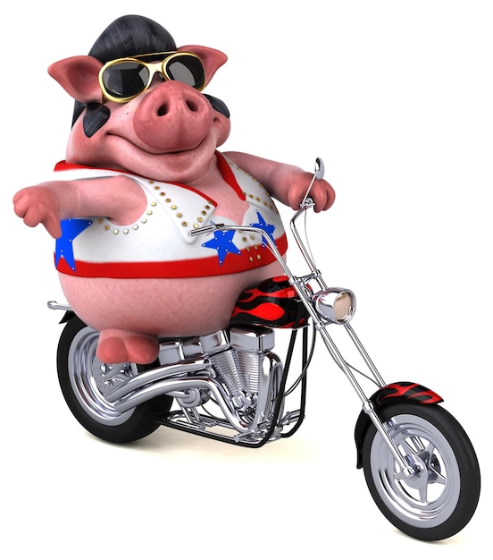 Fun 3D cartoon illustration of a pig rocker