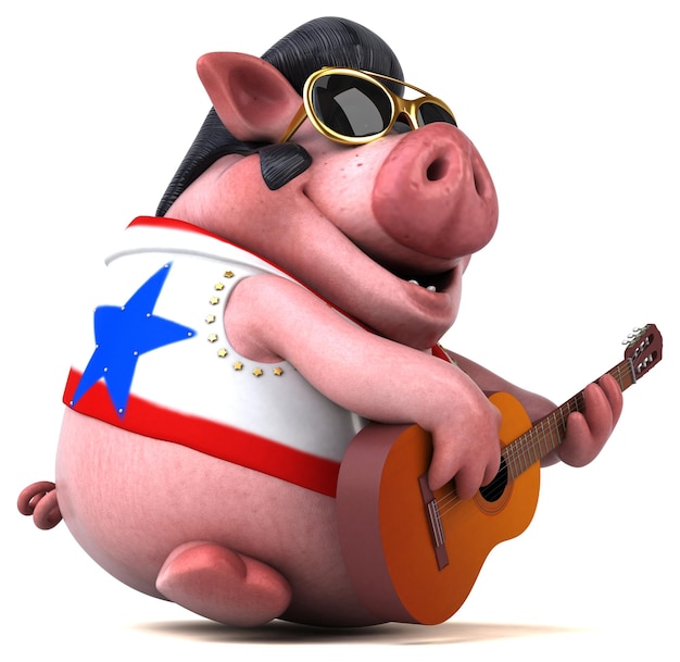 Fun 3D cartoon illustration of a pig rocker