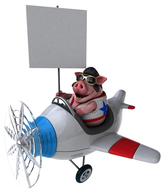 Fun 3D cartoon illustration of a pig rocker