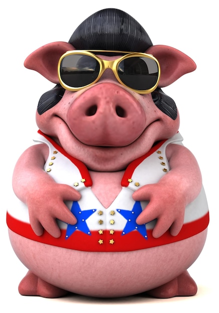 Fun 3D cartoon illustration of a pig rocker