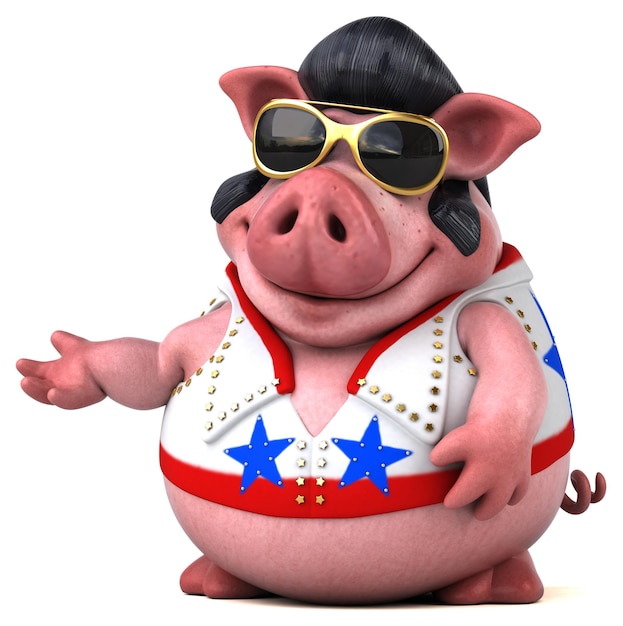 Fun 3D cartoon illustration of a pig rocker