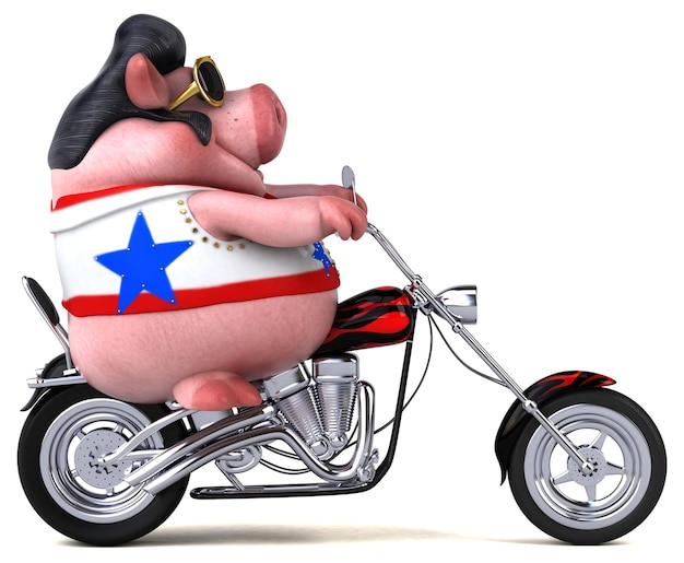 Fun 3D cartoon illustration of a pig rocker