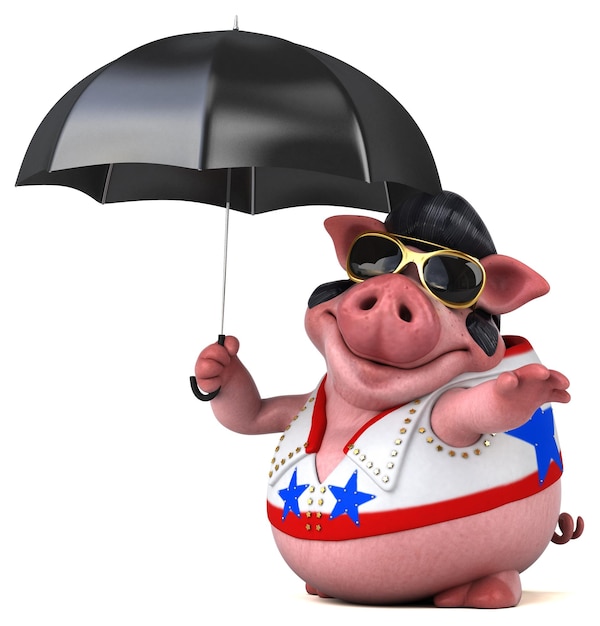 Fun 3D cartoon illustration of a pig rocker