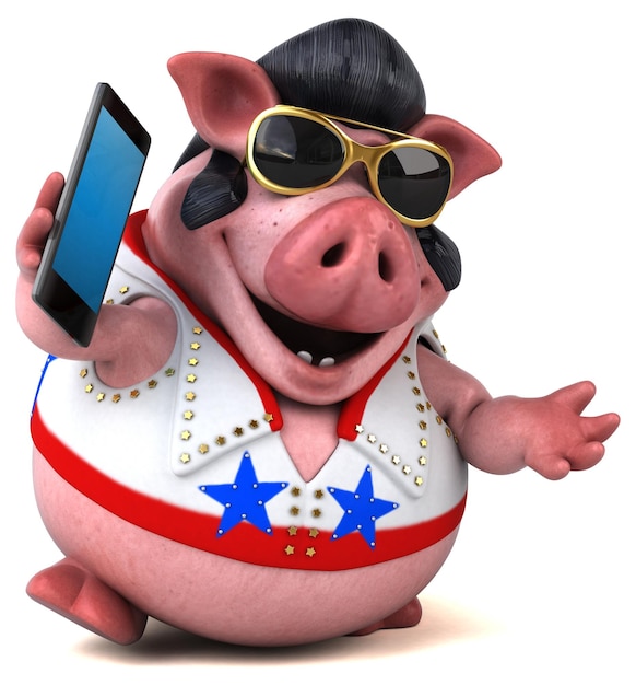 Fun 3D cartoon illustration of a pig rocker