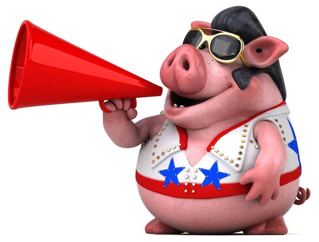 Fun 3D cartoon illustration of a pig rocker