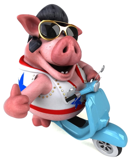 Fun 3D cartoon illustration of a pig rocker