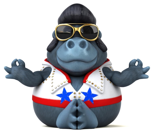 Fun 3D cartoon illustration of a rocker gorilla