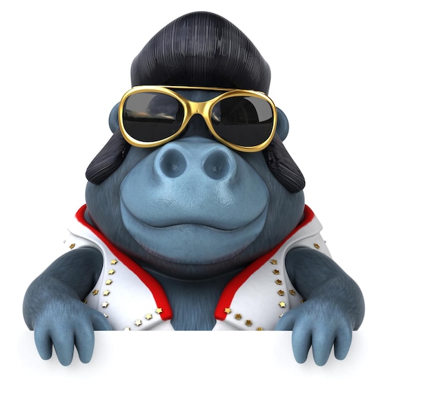 Fun 3D cartoon illustration of a rocker gorilla