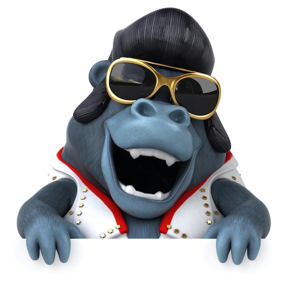 Fun 3D cartoon illustration of a rocker gorilla