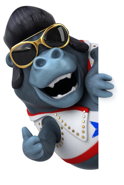 Fun 3D cartoon illustration of a rocker gorilla