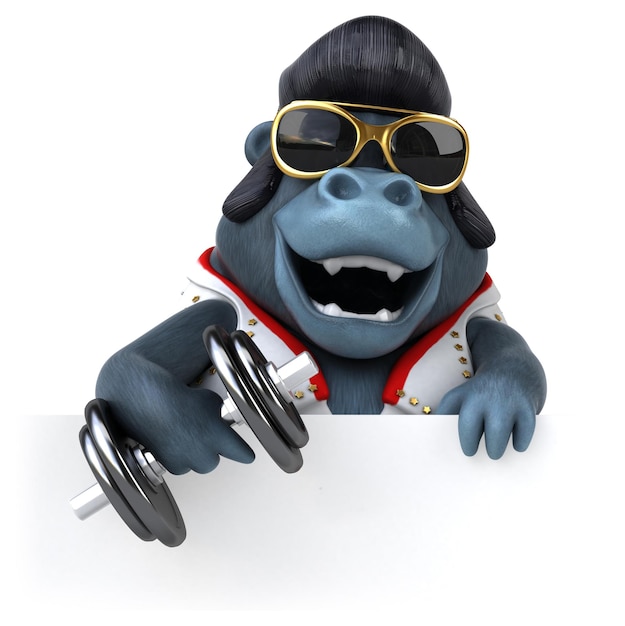 Fun 3D cartoon illustration of a rocker gorilla