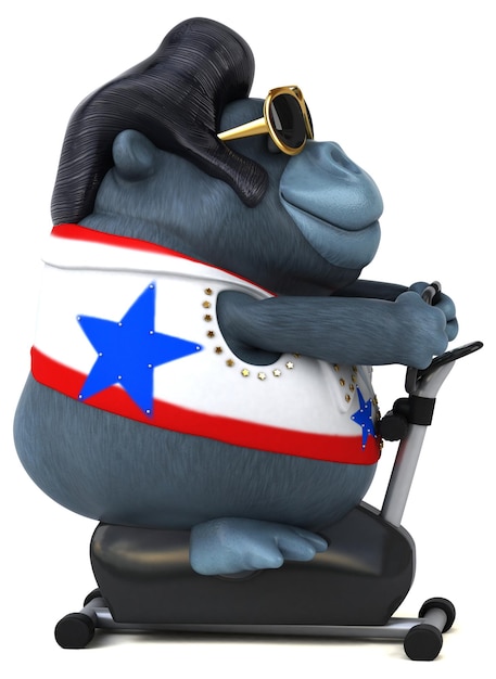 Fun 3D cartoon illustration of a rocker gorilla