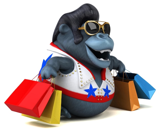 Fun 3D cartoon illustration of a rocker gorilla